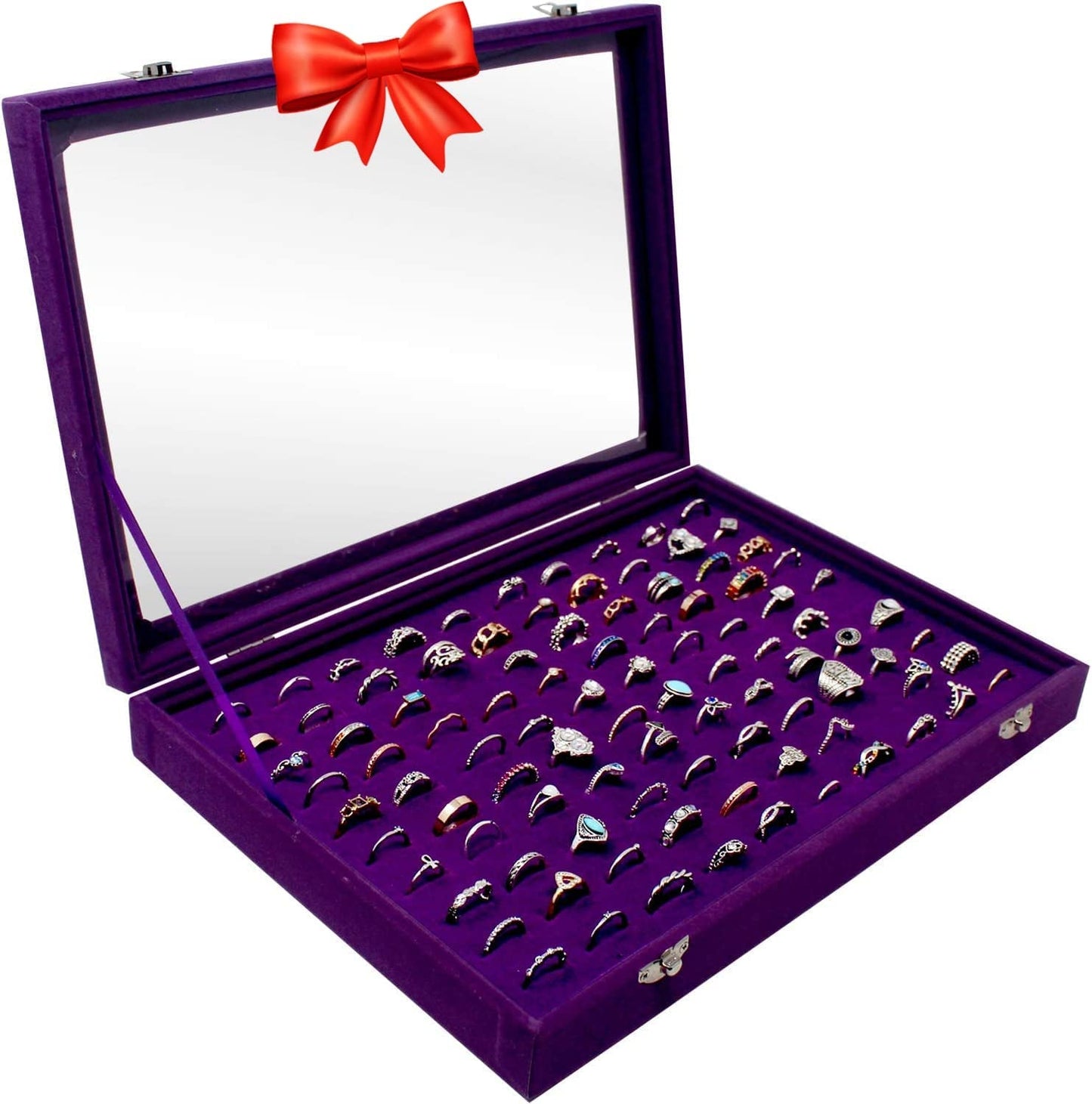 100 Slots Jewelry Ring Organizer Case, Ring Storage Tray for Multiple Rings with Clear Lid, Ring & Earring Holder Storage Box for Shows