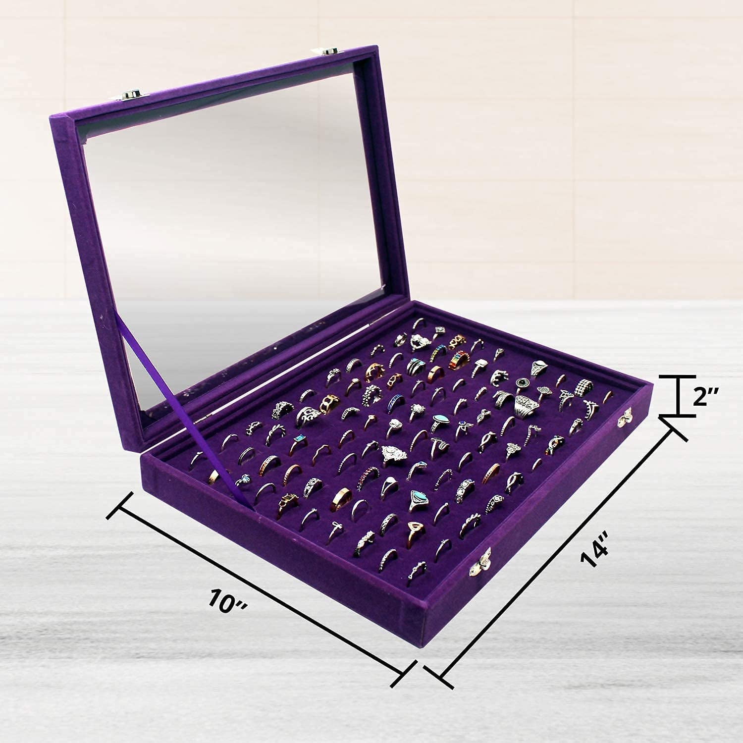 100 Slots Jewelry Ring Organizer Case, Ring Storage Tray for Multiple Rings with Clear Lid, Ring & Earring Holder Storage Box for Shows