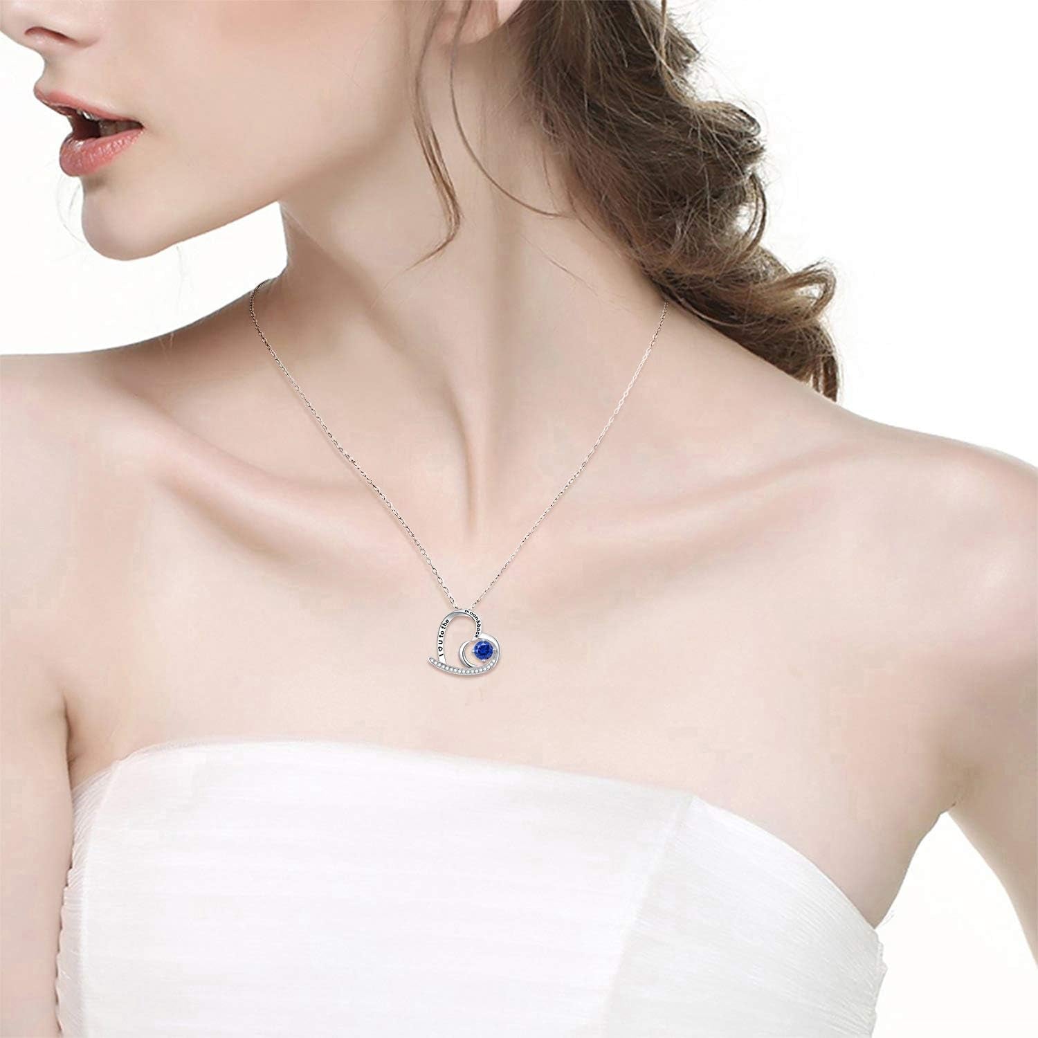 Christmas Jewelry Gifts for Mom I Love You to the Moon and Back Blue Sapphire September Birthstone Necklace Birthday Gifts Women Sterling Silver