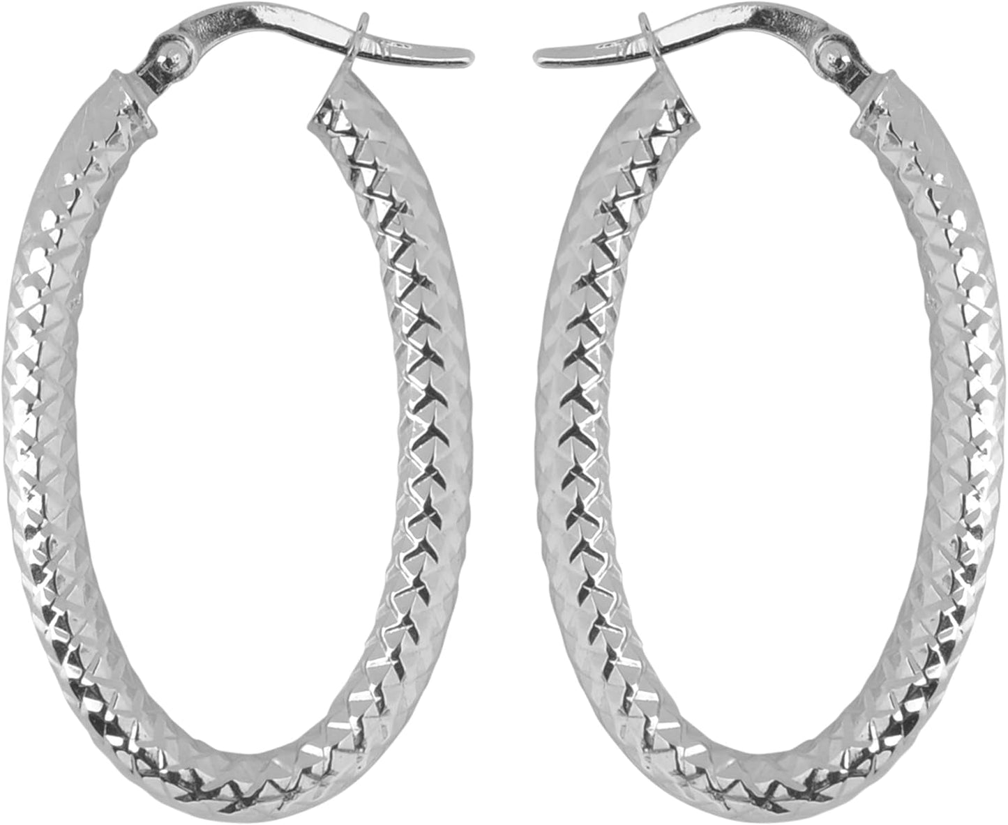 10K Gold Diamond-Cut Oval Hoop Earrings